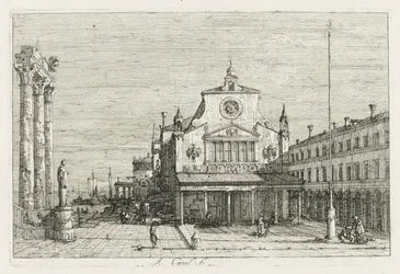 Vues : Trois colonnes et une statue sur la côte, 1735-1746