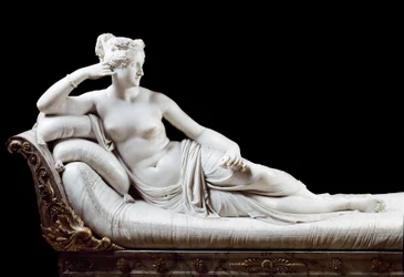 Pauline Bonaparte, Princesse Borghèse (1780 - 1825) sœur de Napoléon I représentée en Vénus victorieuse. Sculpture en marbre par Antonio Canova (1757-1822) 1804-1808. Rome, Galerie Borghèse