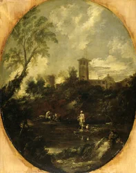 Paysage avec moines, vers 1690-1724 (huile sur toile)