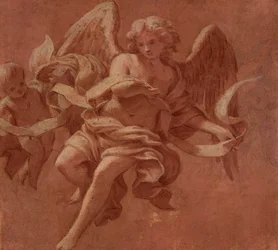 Putto et ange tenant une banderole, 1706