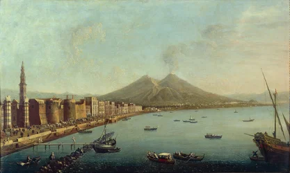Naples, Il Borgo Loreto Forte del Carmine montrant le cortège royal entrant sur la Piazza del Carmine (huile sur toile)