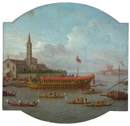 Vue du Bucintoro ancré devant San Nicolo al Lido, Venise, pour la cérémonie du Sposalizio del Mare