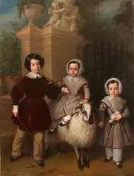 Enfants jouant avec un bélier