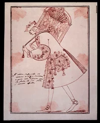 Portrait de Gaetano Majorana dit Caffarelli (ou Cafarello, ou Gaffariello) (1710-1783) castrat italien emportant le théâtre San Giovanni Grisostomo Dessin par Anton Maria Zanetti (1680-1767). XVIIIe siècle. Collection privée