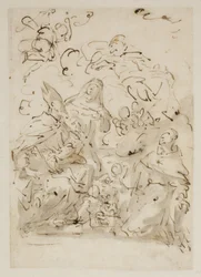 Esquisse pour un retable avec trois saints et anges