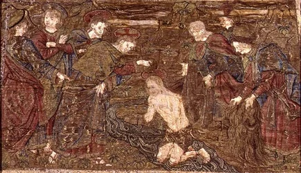 Le Christ baptisant Saint Jean-Baptiste, tapisserie représentant des scènes de la vie du saint