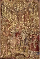 Saint Jean-Baptiste annonce la mission du Christ aux pharisiens, tapisserie représentant des scènes de la vie du saint