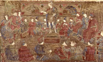 Saint Jean-Baptiste réprimandant Hérode, tapisserie représentant des scènes de la vie du saint (textile)