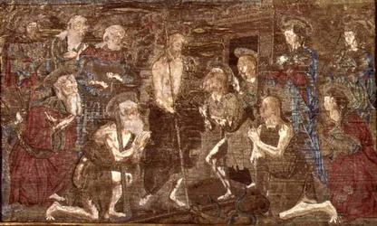 La descente du Christ aux limbes et la libération de Saint Jean-Baptiste, tapisserie représentant des scènes de la vie du saint
