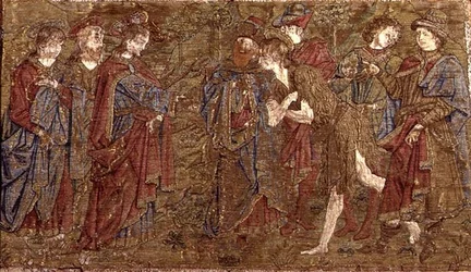 La rencontre entre Saint Jean-Baptiste et le Christ, tapisserie représentant des scènes de la vie du saint (textile)