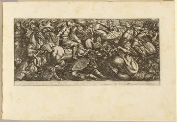 Charge de cavalerie avec soldats et chevaux piétinés
