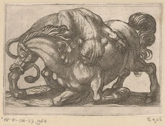 Une lionne attaquant un cheval (Animaux combattants)
