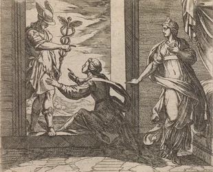 Mercure transformant Aglauros en pierre Aglauros a Mercurio en lapidem transfor..., Publié après 1606