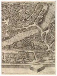 Plan de la ville de Rome. Partie 10 avec le Tibre et la Villa Farnesina, 1645