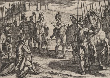 Planche 15 : Civilis traitant avec un commandant romain, de La Guerre des Romains contre les...