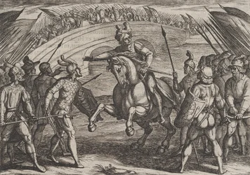 Planche 22 : Civilis sépare les troupes allemandes et néerlandaises, de La Guerre des Romains contre..., 1611