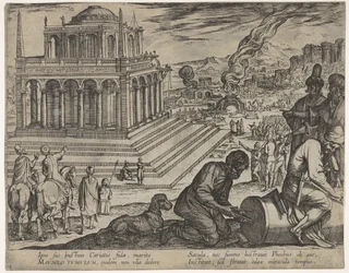 Planche 5 : Tombeau de Mausole, tailleurs de pierre fabriquant une colonne à droite, de Les Sept Merveilles