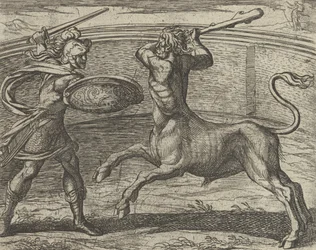 Thésée vainc le Minotaure, Minotaurum Theseus vincit, des Métamorphoses..., publié après 1606