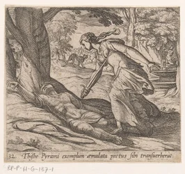 Le suicide de Thisbé - Thijsbe Pyrami exemplum aemulata pectus sibi transuerberat (titre sur l