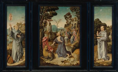 Un triptyque : Scènes de la vie de saint Jérôme, saint Antoine de Padoue, saint Bernard de Clairvaux
