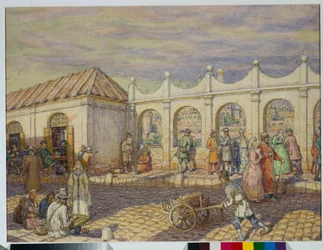 Scène de rue sur le pont de pierre de Moscou à l