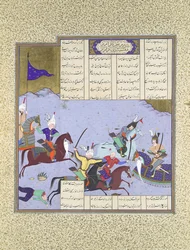 Faramarz encerclé en combattant Bahman, Folio 475r du Shahnama, vers 1530-35