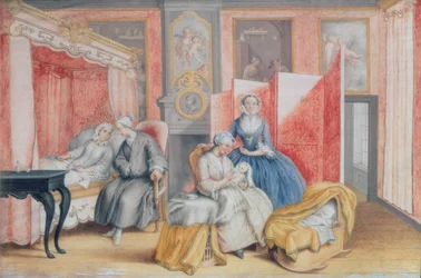 Joseph II (1741-90) au chevet de sa femme Isabelle de Parme après la naissance de leur fille Maria Theresa (1762-1770), 1762