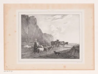 Paysage avec troupeau et bergère