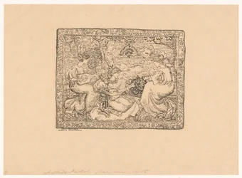 Tapisserie avec quatre femmes jouant de la musique dans un paysage