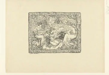 Tapisserie avec quatre femmes musiciennes dans un paysage