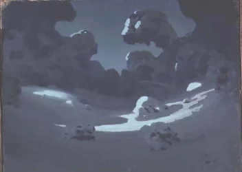 La lune éclaire une clairière dans la forêt