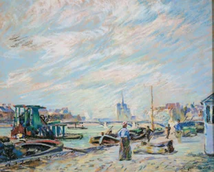 Vue sur le Quai Sully, maintenant appelé Quai Henri IV, avec Notre Dame en arrière-plan