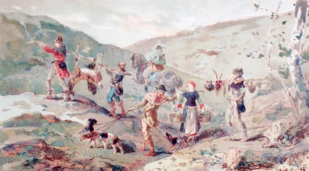Partie de chasse du XIIIe siècle avec porteurs