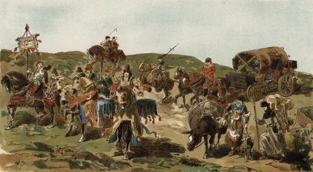 Chariot et escorte, époque des ducs de Bourgogne, 15ème siècle