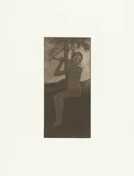 Jeune femme nue jouant de la flûte dans un paysage - Chant de la cigale - L