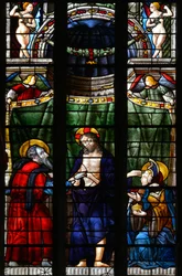 Le Christ ressuscité prend la main de Saint Thomas pour lui faire voir ses plaies et touche de l