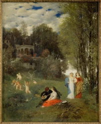 Ideale Fruehlingslandschaft - Paysage de printemps idéal ... (peinture sur toile)