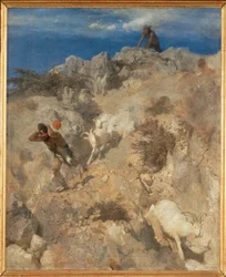 Pan effraie un berger - Pan frightens a shepherd ... (peinture sur toile)
