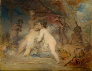 Putti et un jeune Éros dans une clairière forestière