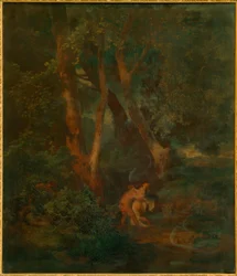 Lisière de forêt avec faune et nymphe (ou faune embrassant une nymphe qui se débat)