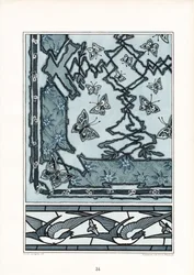 Motif décoratif Art Nouveau avec hirondelles et papillons (litho)