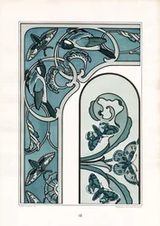 Ornement de cadre Art Nouveau avec oiseaux et papillons de nuit (litho)