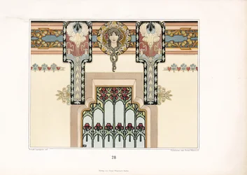 Décoration murale Art Nouveau avec iris et motifs figuratifs (litho)