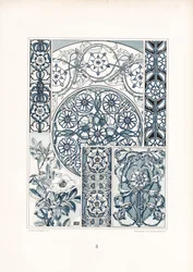 Motifs et structures ornementales de roses sauvages bleues et blanches (litho)