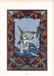 Panneau décoratif marin avec mouettes et vagues (litho)