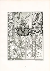 Ornements de lys en composition monochrome (litho)