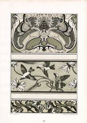 Frises ornementales avec oiseaux, papillons et motifs floraux (litho)