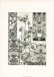 Ornements en fleurs de pavot en monochrome (litho)