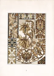 Ornements de feuilles stylisées en tons sépia (litho)