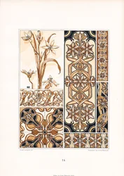 Motifs de lys stylisés dans les tons bruns (lithographie)